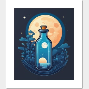 catch the moon in a bottle with trees Posters and Art